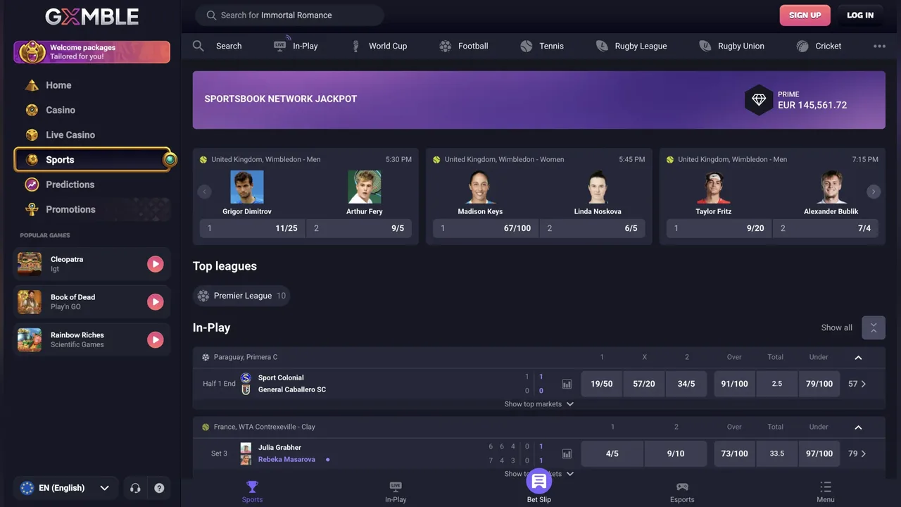 Gxmble sportsbook screenshot