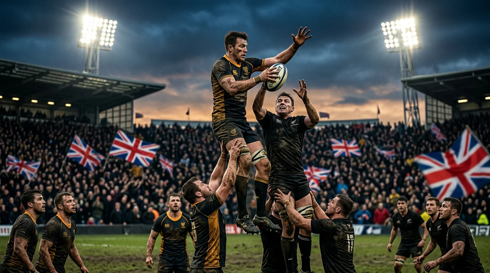 Floodlit British stadium in gold and black — UK betting sites not on GamStop