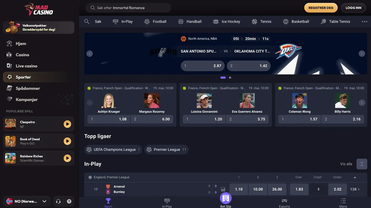 Mad Casino sportsbook screenshot